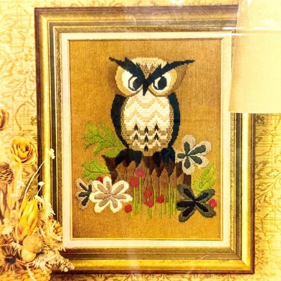 Avon Creative Needlecraft Owl Needlepoint Kit Stamped Canvas/Wool Yarn - NOS - Picture 1 of 6
